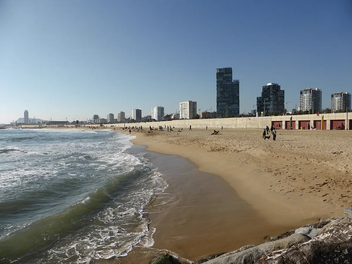 Playa de Barcelona con el skyline al fondo